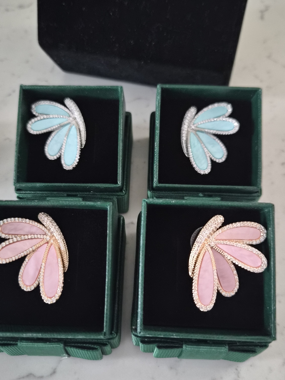 Elegant Petal Cluster Earrings in Pink and Light Blue